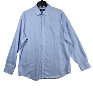 M&S Dress Shirt Mens 17 Large Blue Gingham Cotton Long Sleeve Preppy Minimalist